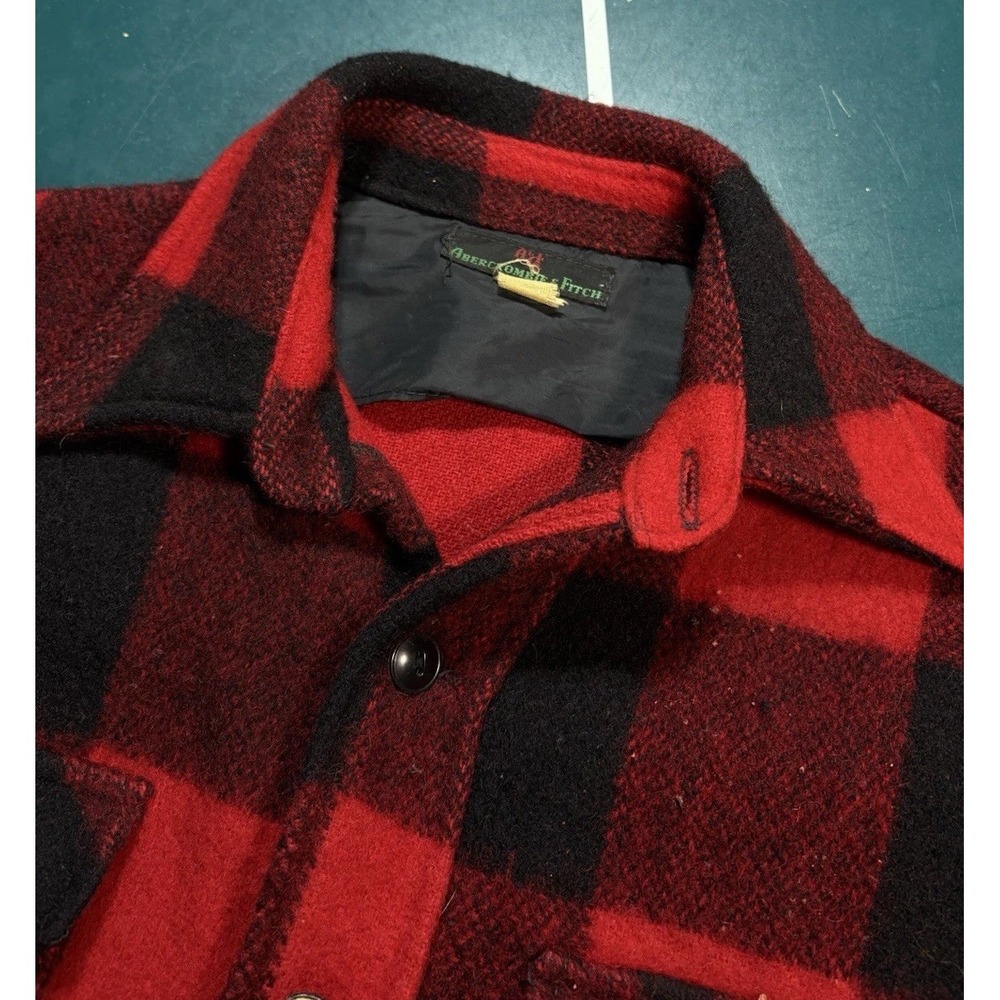 Vintage 70s Abercrombie & Fitch Chippewa Wool Shirt Jacket Buffalo Plaid Men's M - Picture 3 of 16